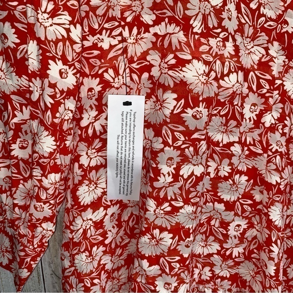 NWT Topshop Red Daisy Side Cutout Tea Length Dress Fairy Glam Cottagecore - Picture 8 of 10
